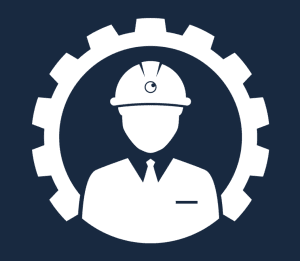 Construction Worker inside a Gear with a Work Helmet on
